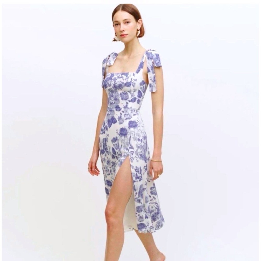 Reformation Twilight Floral Midi Dress Womens 6 Blue Cottagecore Romantic Garden
